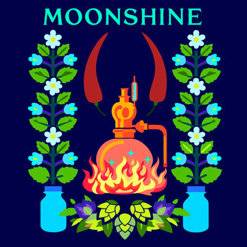 vector, vector graphics, moonshine, corn, berries, maize, label, sticker, blueberry, oak, wormwood, mint, wild berry, rowan, juniper, alcoholic beverages, bourbon, spirits, alcoholic products