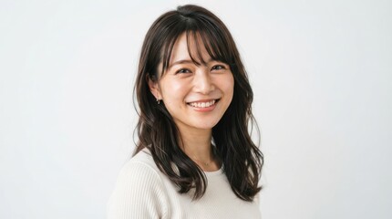 Fototapeta premium Smiling young Japanese woman with long dark hair
