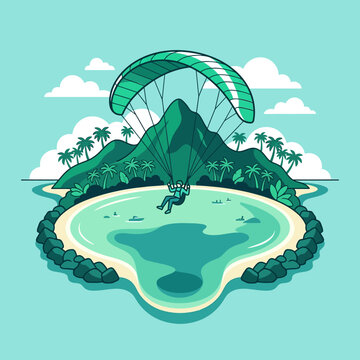 Tropical Island Adventure Paragliding Over Lush Mountains and Azure Waters