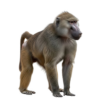 A wild baboon monkey standing in a natural pose isolated on transparent background