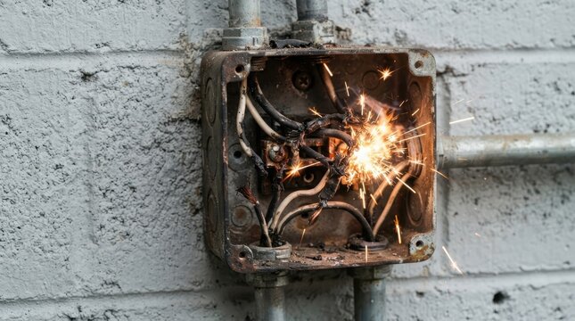 Electrical short circuit with sparks in junction box