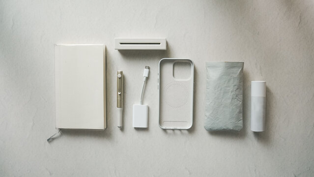 Minimal Tech Accessories Flat Lay on White Surface