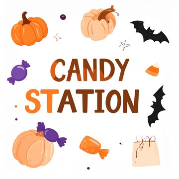 Candy Station Halloween Party Sign &ndash; Cute Printable Candy Bar Decoration with Pumpkins