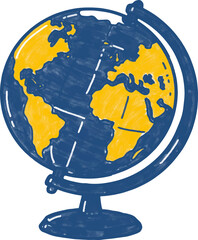 Globe Earth Planet Illustration, Hand Drawn World Map Vector for Geography and Education Concept © migart