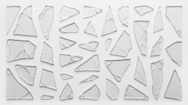 Broken glass pieces and shards scattered