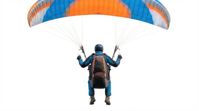 Paraglider flying with colorful wing