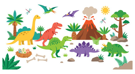 Dinosaur jungle wildlife creatures cartoon set icons. © Amir