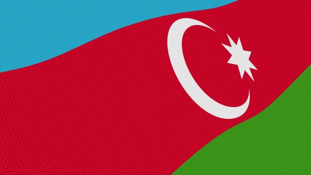 Flag of Azerbaijan waving slowly in the foreground and moving upwards.