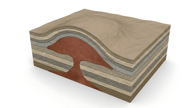 Isolated Geological Illustration Showing an Underground Laccolith Rock Formation