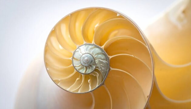 Cross section of golden nautilus shell macro.