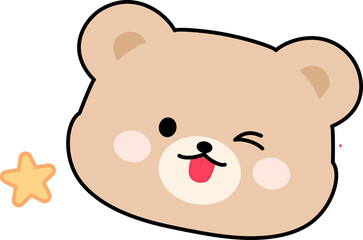 Fototapeta premium Cute Playful Bear Character Face Winking with Tongue Out