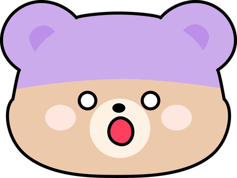 Cute Surprised Bear Character Wearing Purple Beanie
