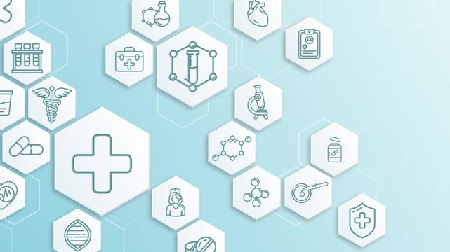 Healthcare and medical icons creating a hexagon pattern background