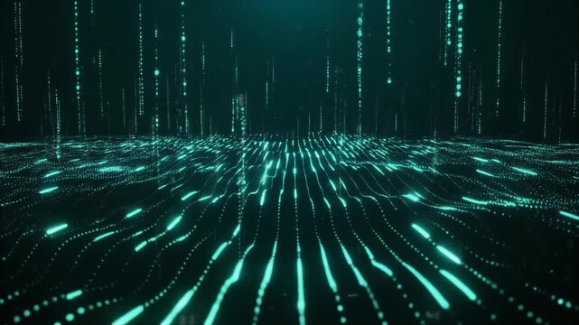 Mint green digital rain grid loop motion background