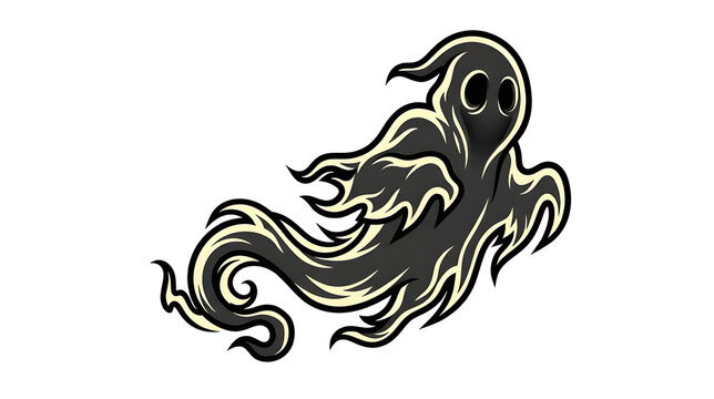 Dark Flying Phantom Wraith with Glowing Silhouette and Hollow Eyes