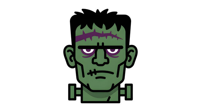 Frankenstein Monster Head Vector Icon with Stitches and Neck Bolts