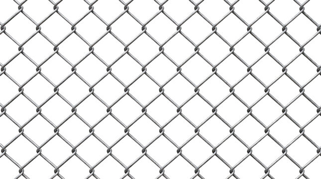 Metallic chain-link fence pattern on a transparent background for urban design and industrial projects