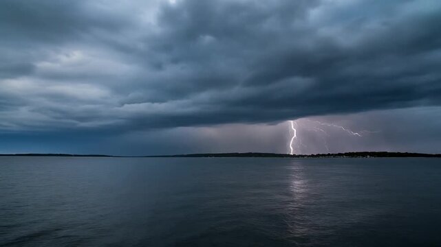 Lightning storm over the water during a narragansett bay view