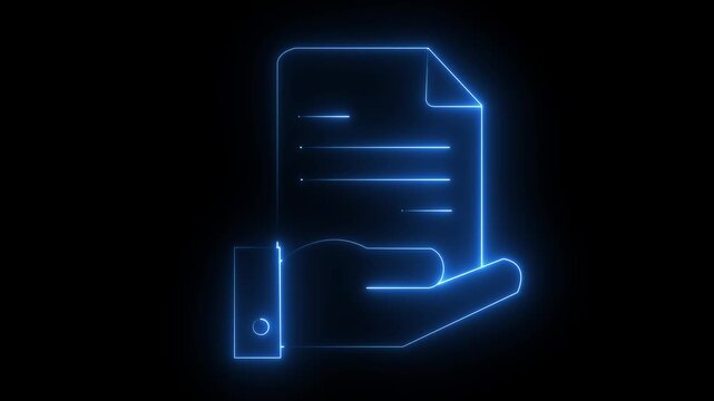 Glowing neon Analysis case study with magnifying glass icon.HD motion graphic video animation with neon effects.isolated on a black background