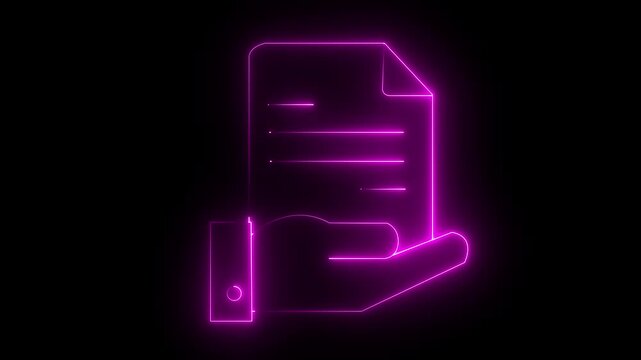 Glowing neon Analysis case study with magnifying glass icon.HD motion graphic video animation with neon effects.isolated on a black background