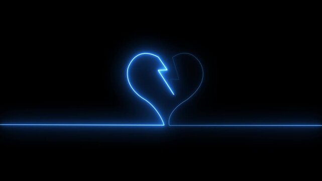 love icon with heart beat line animation on black background. medical concept Abstract glowing blue heartbeat signal icon animation video. love border.love icon with heart beat line animation .4k