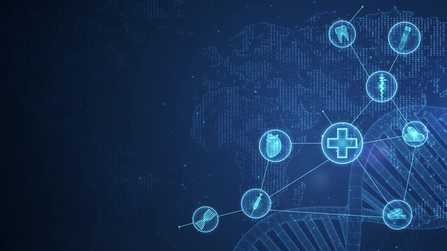 Global medical technology connecting healthcare research and DNA
