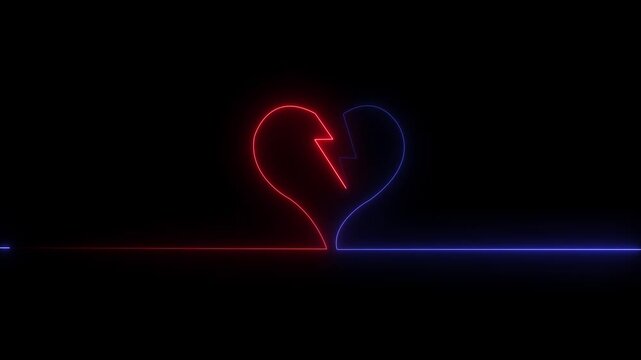 love icon with heart beat line animation on black background. medical concept Abstract glowing blue heartbeat signal icon animation video. love border.love icon with heart beat line animation .4k