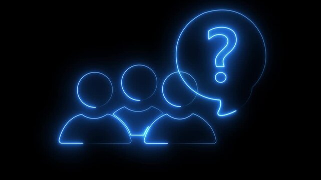 Glowing neon line Human head with question mark icon on black background. Neon glowing question mark with man head icon. Glowing neon couple in love animation.