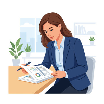 Professional Woman Analyzing Financial Reports In Modern Office Setting