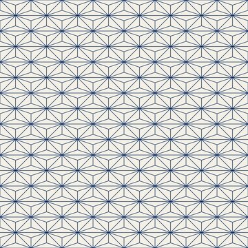 Seamless asanoha hemp leaf pattern in indigo on off white - a traditional Japanese wagara geometric lattice at medium scale