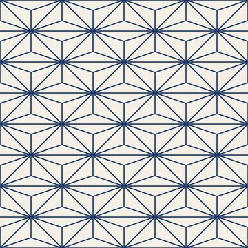 Seamless asanoha hemp leaf pattern in indigo on off white - a traditional Japanese wagara geometric lattice at bold large scale