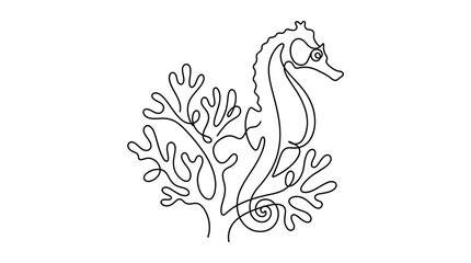 Continuous Line Drawing of a Seahorse with Coral Reef © Akhsan