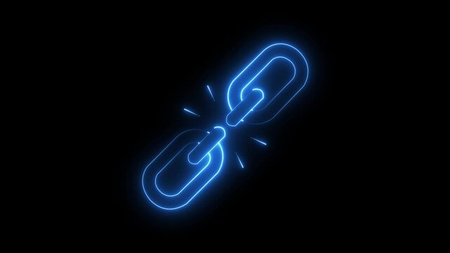 glowing neon unlink icon isolated on black background. broken Link icon animation. 4k video animation