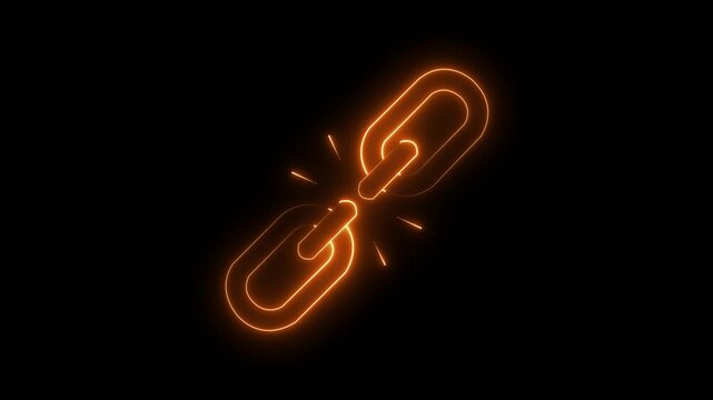 glowing neon unlink icon isolated on black background. broken Link icon animation. 4k video animation