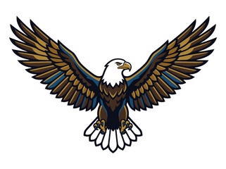 Obraz premium Bald Eagle Illustration with Powerful Wings Spread in a Dynamic Brown and Gold Vector Style