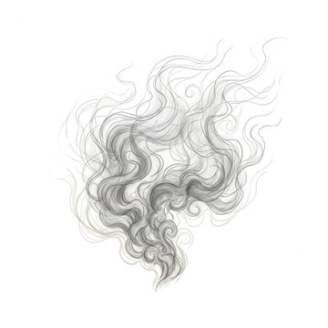 Un panache de fum&eacute;e grise &eacute;l&eacute;gant et tourbillonnant avec des lignes fluides et abstraites, isol&eacute; sur un fond blanc pur, id&eacute;al pour des effets visuels artistiques, des superpositions ou des designs.
