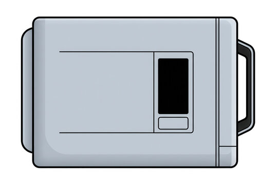 Illustration vectorielle plate d'un four &agrave; micro-ondes moderne de couleur grise avec une porte ferm&eacute;e, un panneau de commande num&eacute;rique et une poign&eacute;e lat&eacute;rale, vue de face sur fond blanc isol&eacute;.