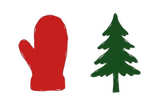 &Iacute;cones de luva e &aacute;rvore de Natal desenhados &agrave; m&atilde;o