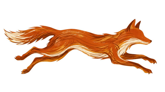 Ilustra&ccedil;&atilde;o art&iacute;stica de uma raposa vermelha selvagem correndo rapidamente com um estilo de pintura vibrante e pinceladas din&acirc;micas, isolada sobre um fundo branco puro para design vers&aacute;til.