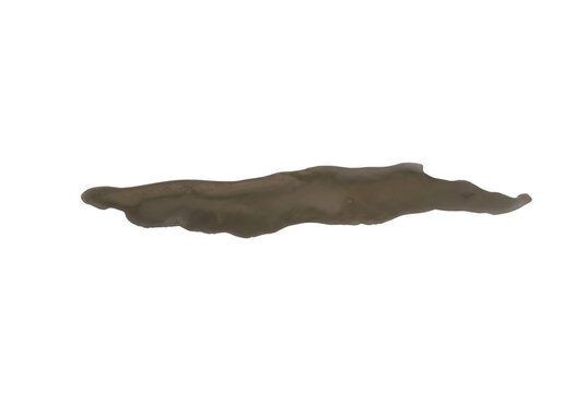 Uma mancha de terra marrom isolada em um fundo branco, apresentando uma forma org&acirc;nica e irregular, ideal para composi&ccedil;&otilde;es de design, texturas de solo ou elementos naturais em projetos gr&aacute;ficos.