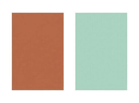 Dois ret&acirc;ngulos verticais lado a lado com cores s&oacute;lidas contrastantes, um em tom terracota quente e outro em verde menta suave, apresentando um design minimalista e moderno com amplo espa&ccedil;o de c&oacute;pia.