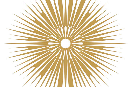 Ilustra&ccedil;&atilde;o vetorial de um sol dourado estilizado com raios geom&eacute;tricos brilhantes que se estendem a partir do centro, isolado em fundo branco.