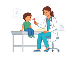 Obraz premium Pediatrician Examines Young Child With Reflex Hammer