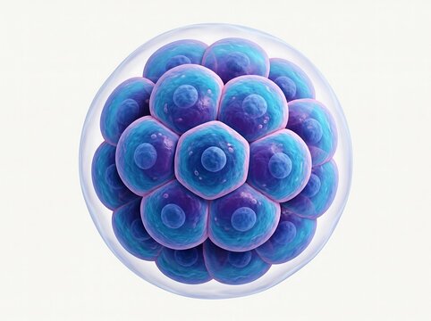3D render illustration of a human morula embryo stage cell division with cell biology stem cell white background division development illustration microscope microscopic reproduction cleavage