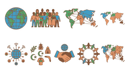Obraz premium Global Diversity and International Connection Icons Set