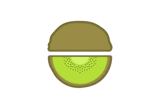 Ilustraci&oacute;n vectorial minimalista de una fruta de kiwi dividida en dos partes, con una mitad mostrando la piel marr&oacute;n y la otra mitad revelando la pulpa verde brillante con semillas negras sobre