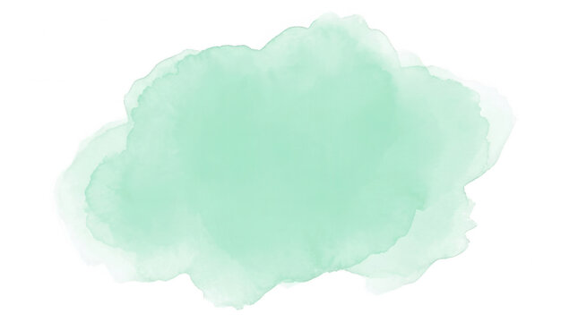 Una mancha de acuarela de color verde menta suave con bordes difusos y textura art&iacute;stica sobre un fondo blanco puro, ideal para elementos de dise&ntilde;o gr&aacute;fico, invitaciones y proyectos creativos