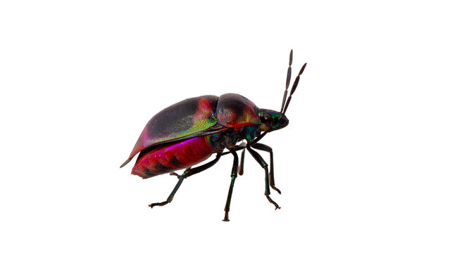 Metallic jewel bug Scutelleridae side view isolated on transparent background macro photo