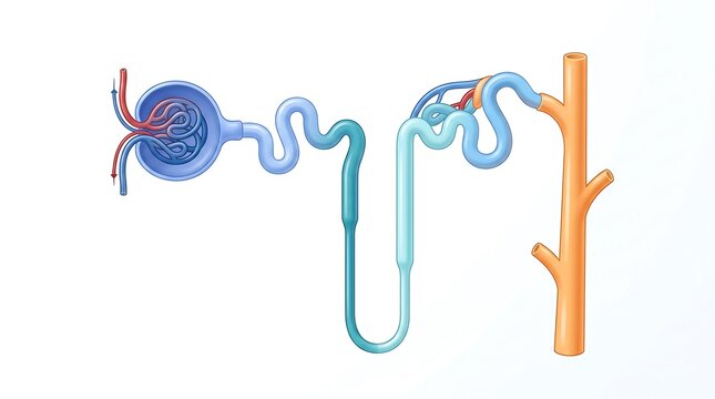 Nephron anatomy illustration showing renal corpuscle and tubules with kidney tubule medical illustration biology graphic renal system kidney function nephron structure urinary system human body