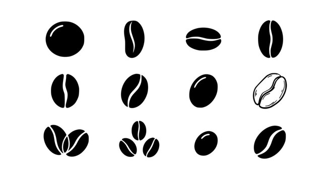 Coffee Beans Set, Various Shapes and Sizes, Minimalist Design, Vector Illustration, Coffee Shop Concept. with Java